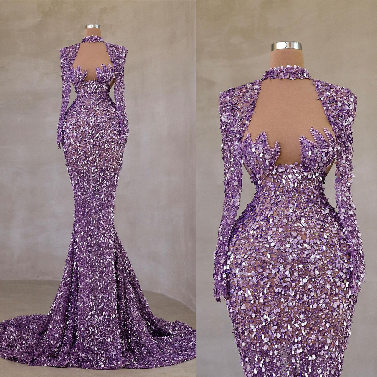 Briar Cosplay Prop - Gorgeous Purple Sequined Mermaid Evening Dresses